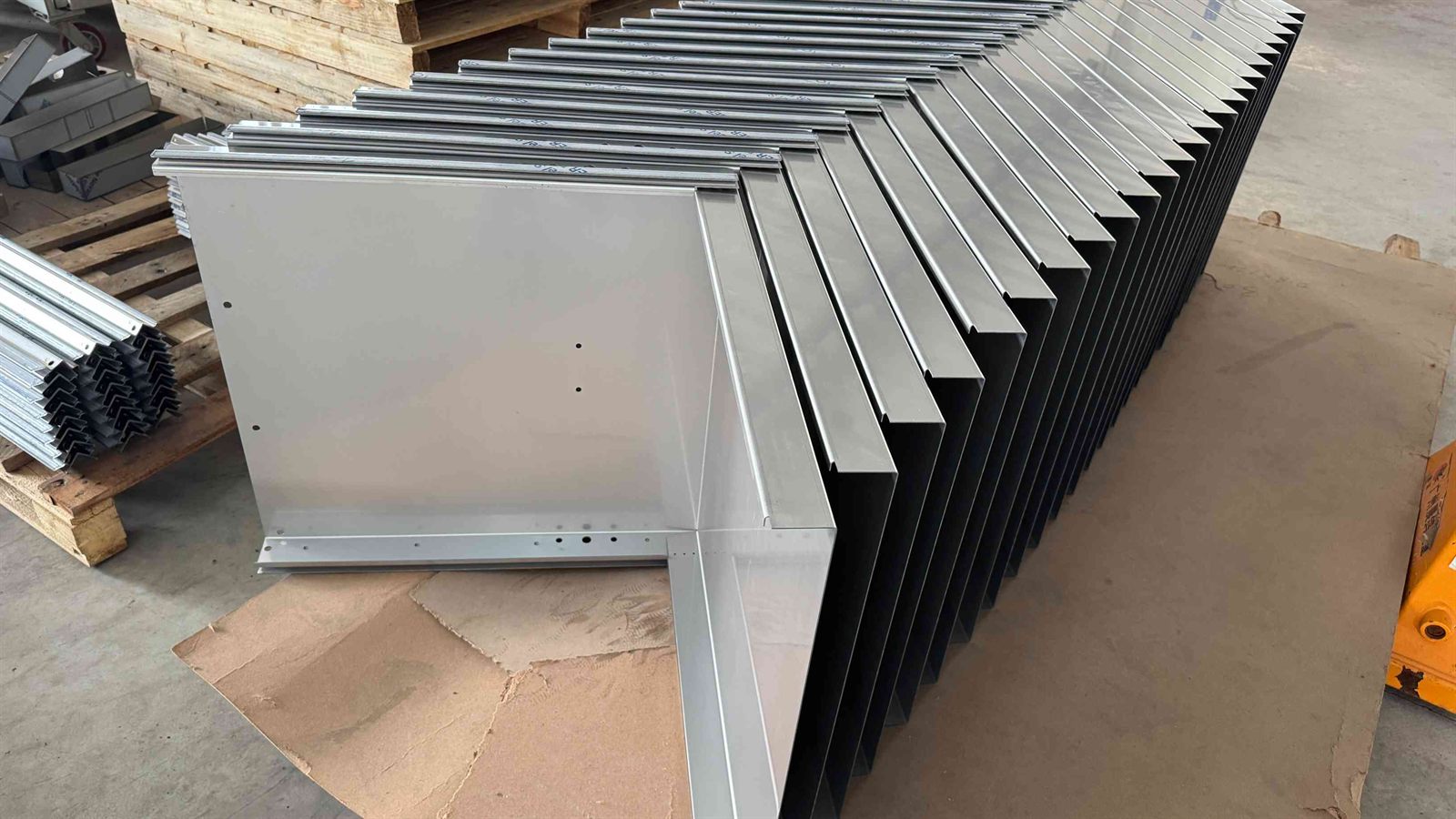 Folded SUS 304 stainless steel panels in the fabrication shop